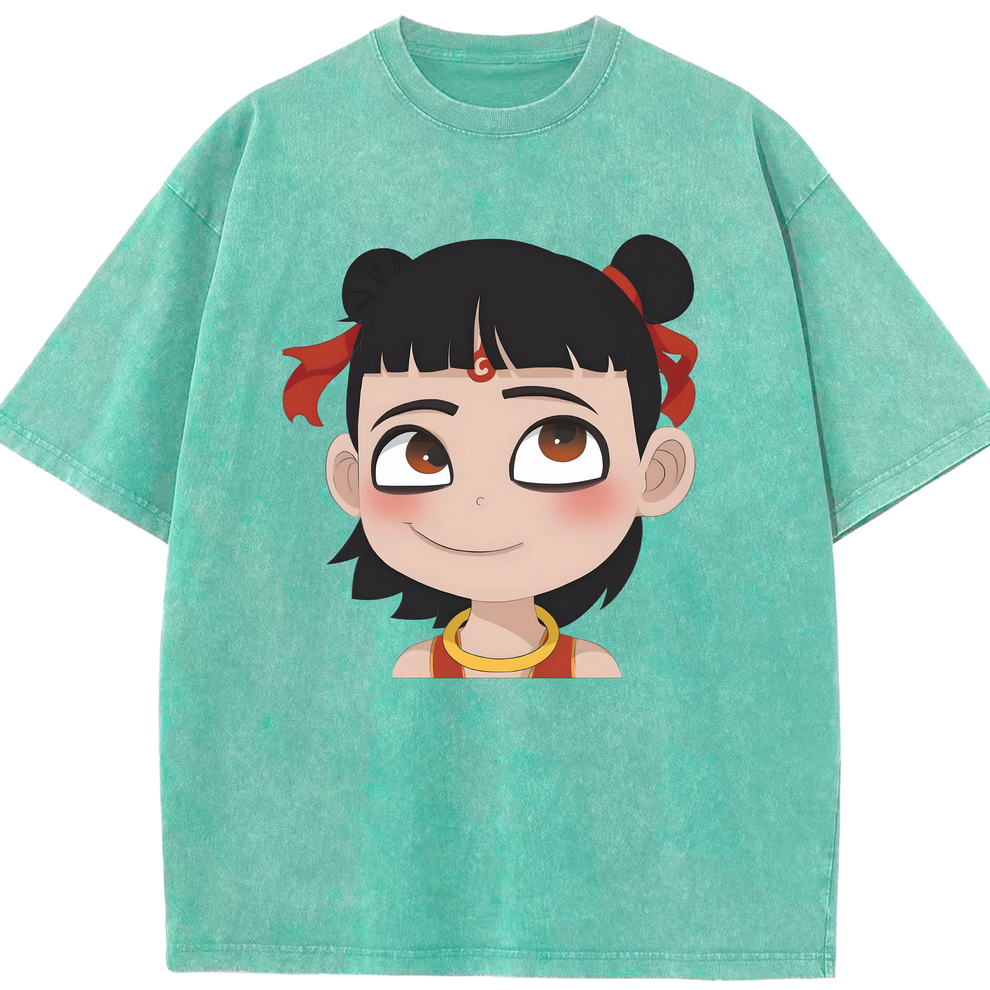 （画像用） Ne Zha 2 ナタ 魔童の大暴れ 綿100% ヴィンテージ風 半袖Tシャツ（フロントプリント）